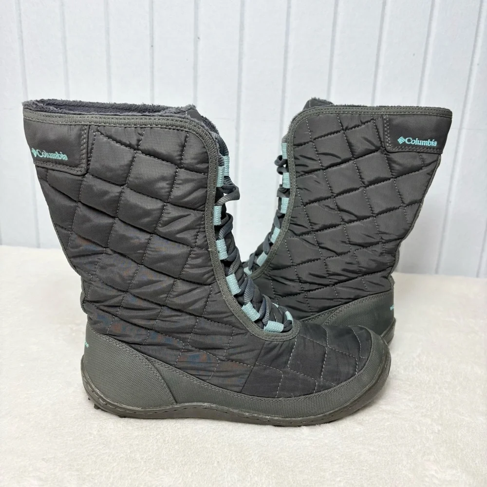 Columbia Charcoal Gray‎ blue Quilted Women's waterproof Boots Size 8